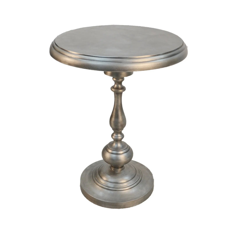24" Antique Nickle Metal Round End Table Homeroots Living Room