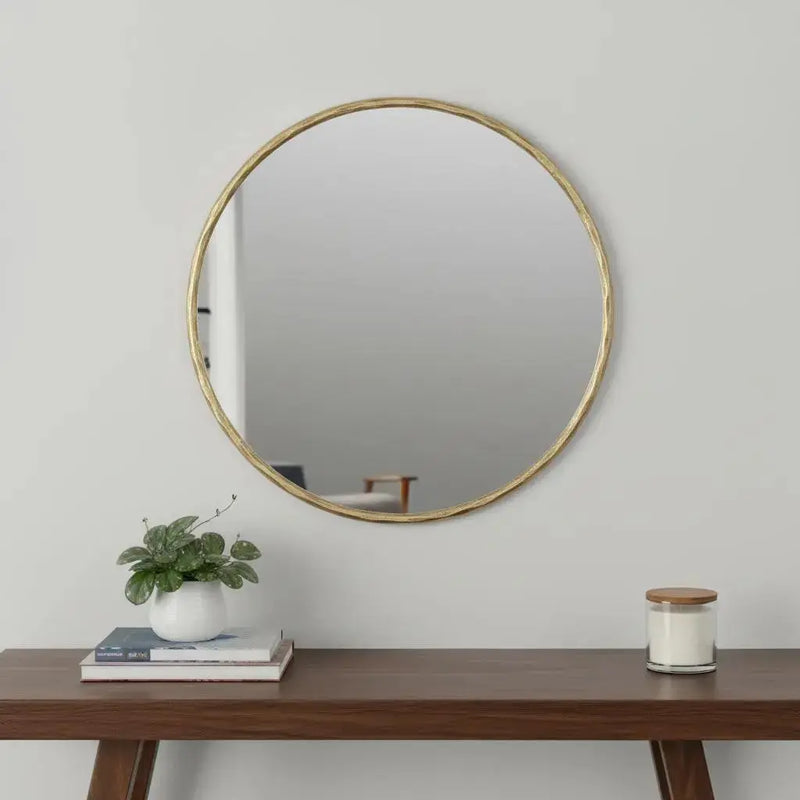 24" Antiqued Brass Iron Round Framed Accent Mirror Homeroots Bed & Bath