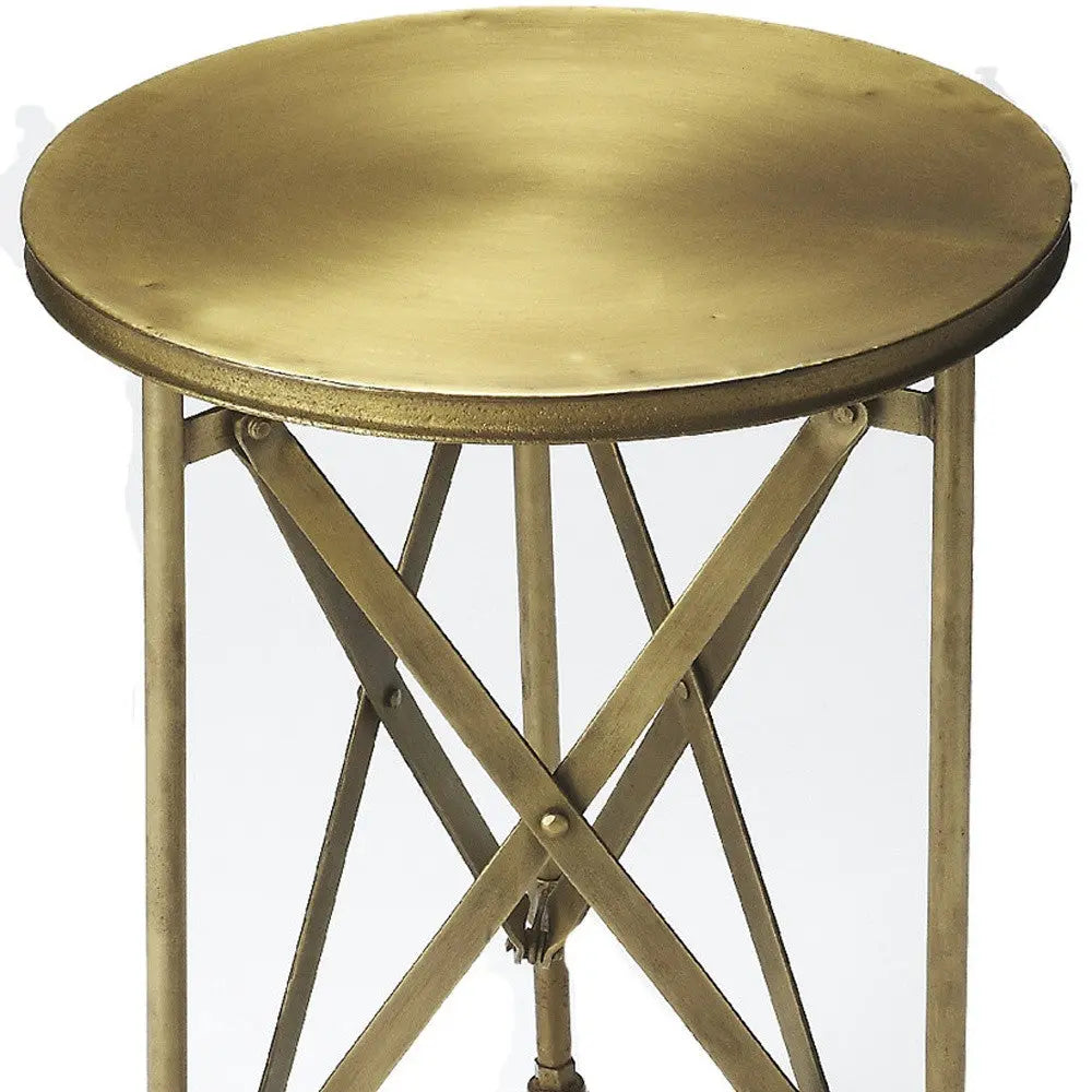 24" Antiqued Gold Iron Round Rolling End Table Homeroots Living Room