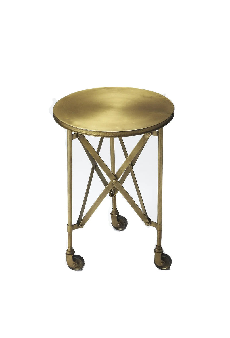 24" Antiqued Gold Iron Round Rolling End Table Homeroots Living Room