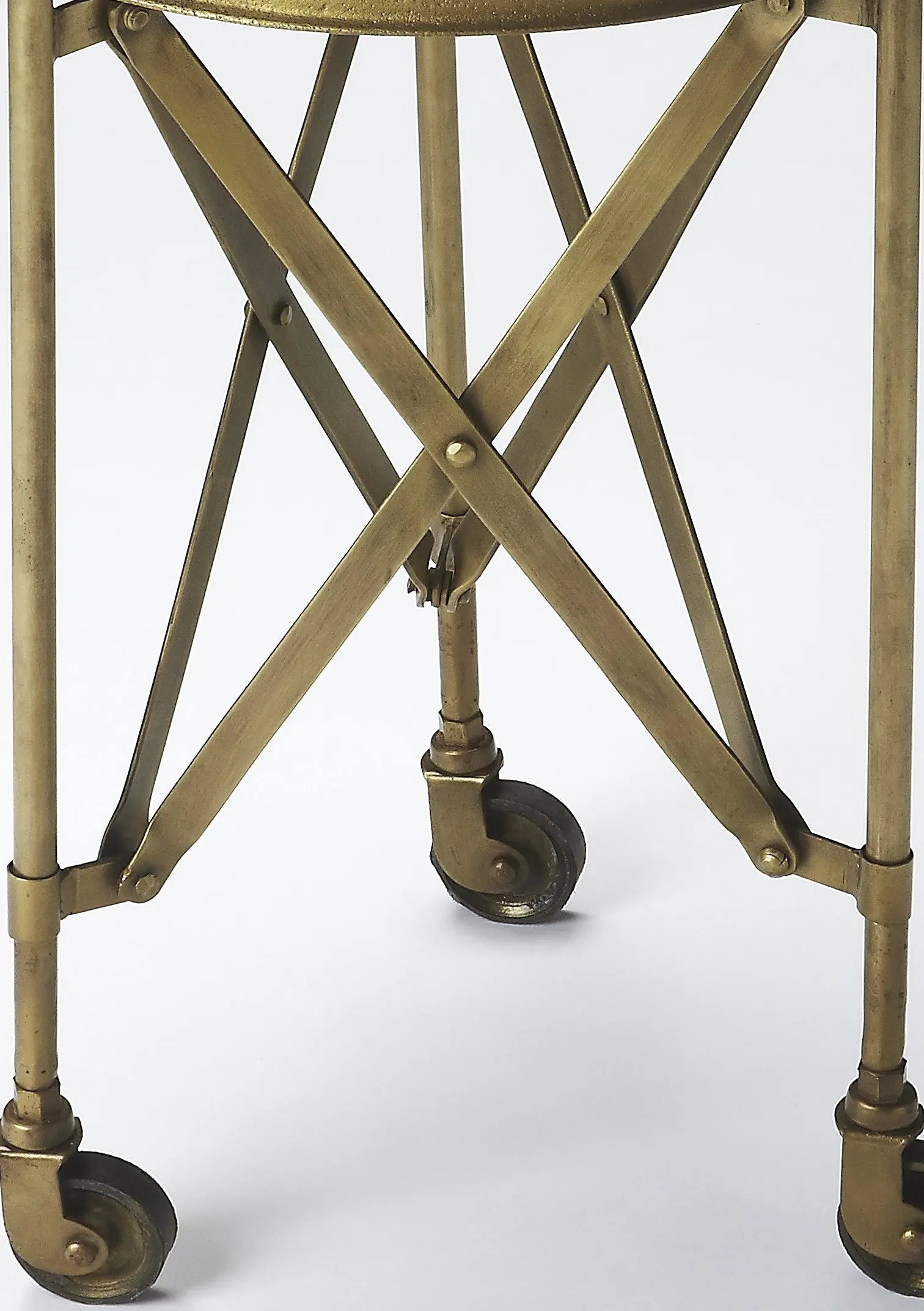 24" Antiqued Gold Iron Round Rolling End Table Homeroots Living Room