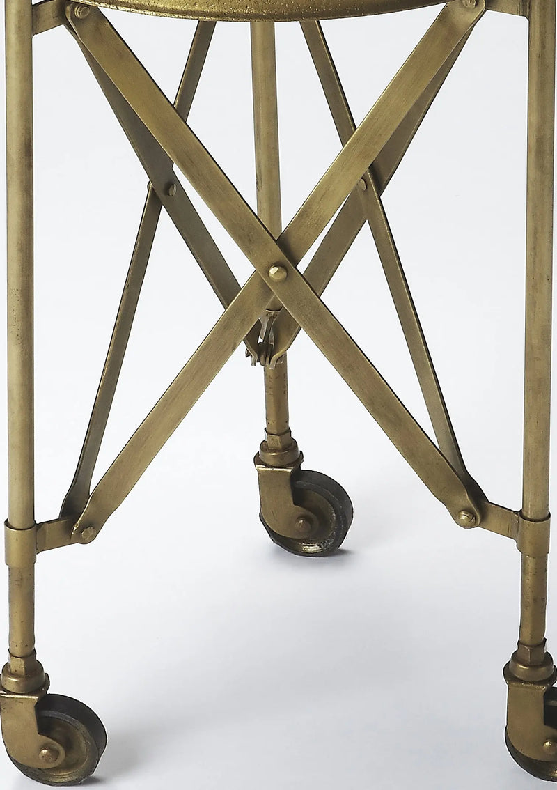 24" Antiqued Gold Iron Round Rolling End Table Homeroots Living Room