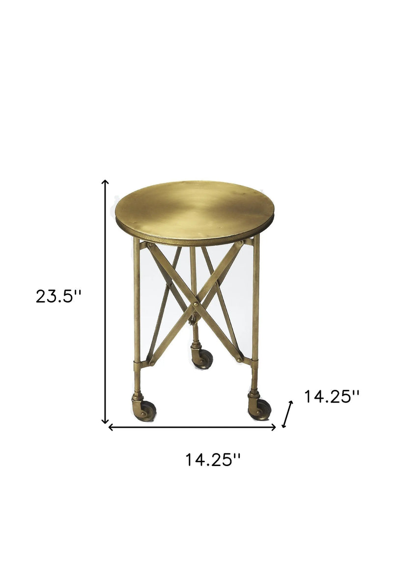 24" Antiqued Gold Iron Round Rolling End Table Homeroots Living Room