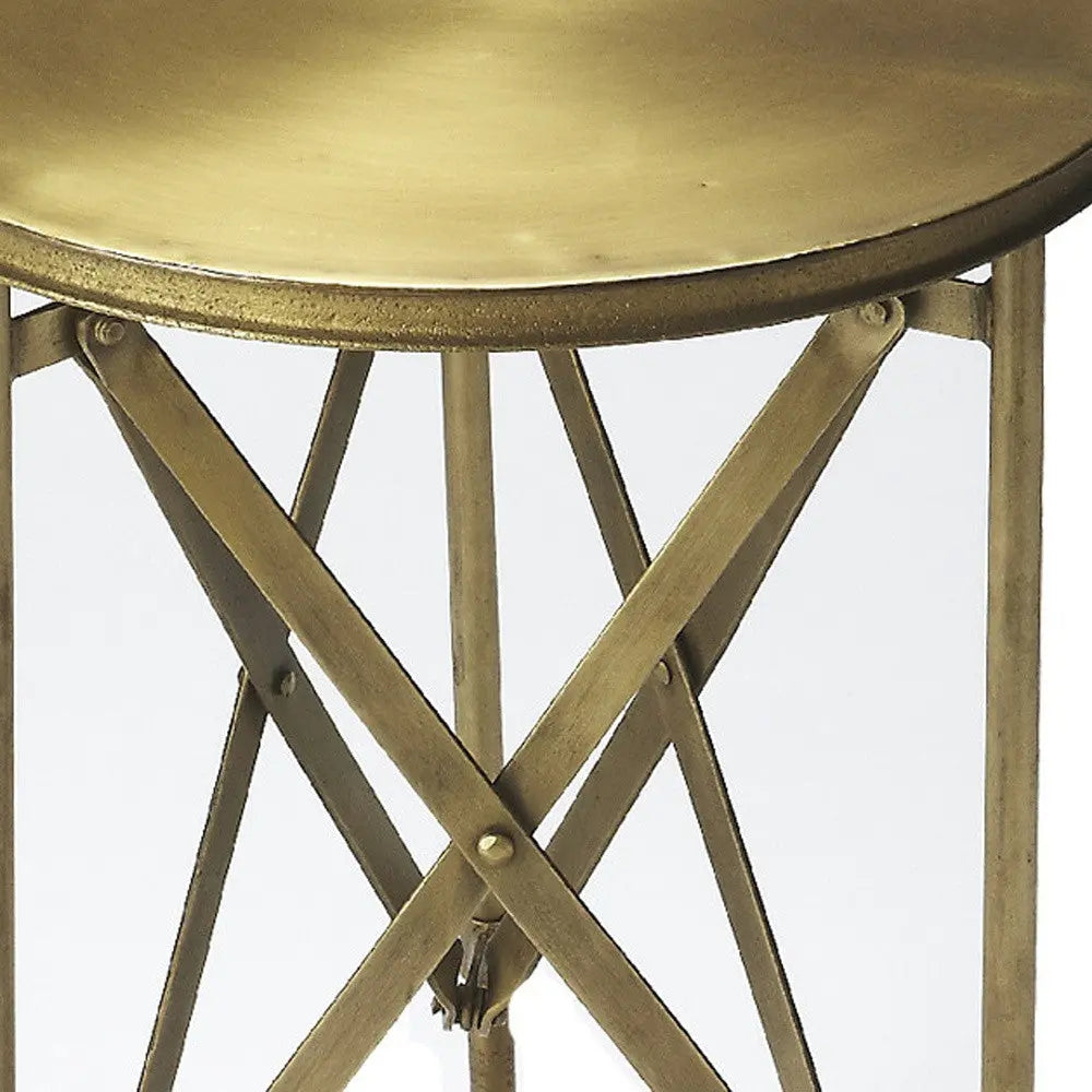 24" Antiqued Gold Iron Round Rolling End Table Homeroots Living Room