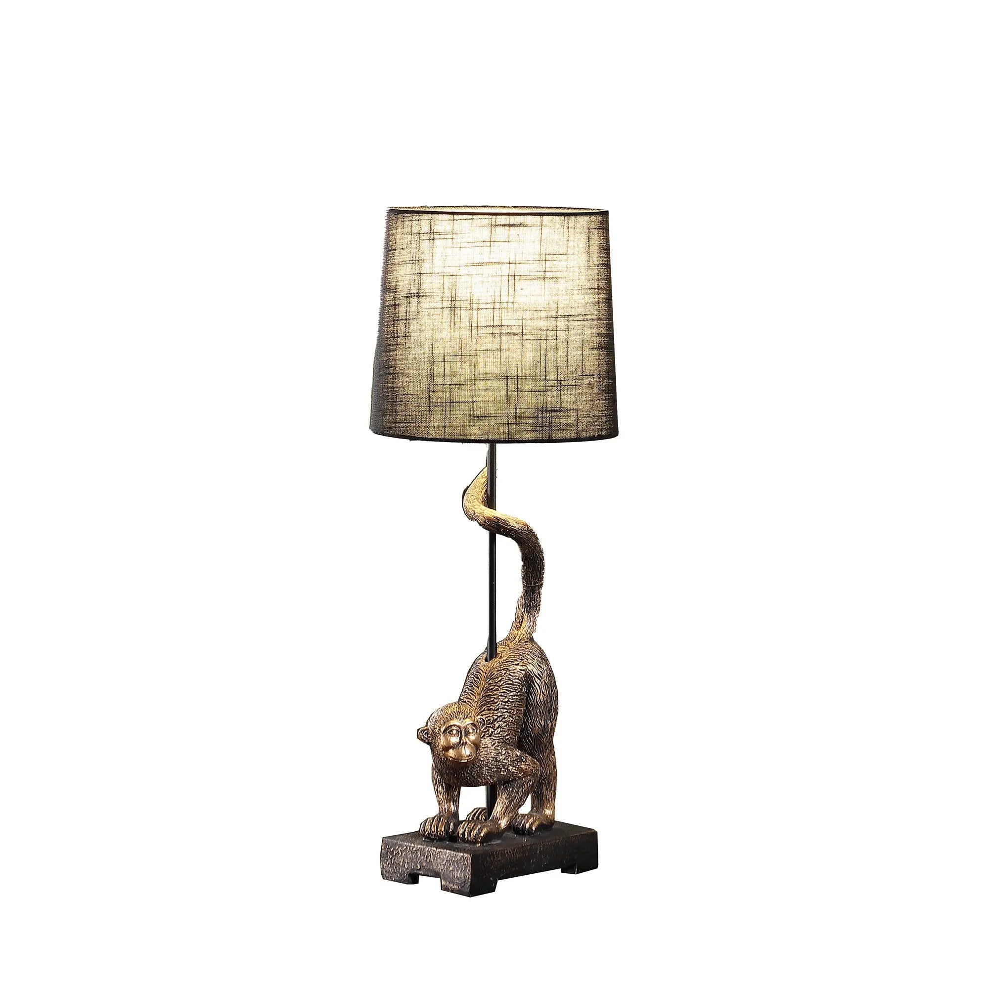 24" Antiqued Gold Monkey Table Lamp With Black Drum Shade - GreatEagleInc