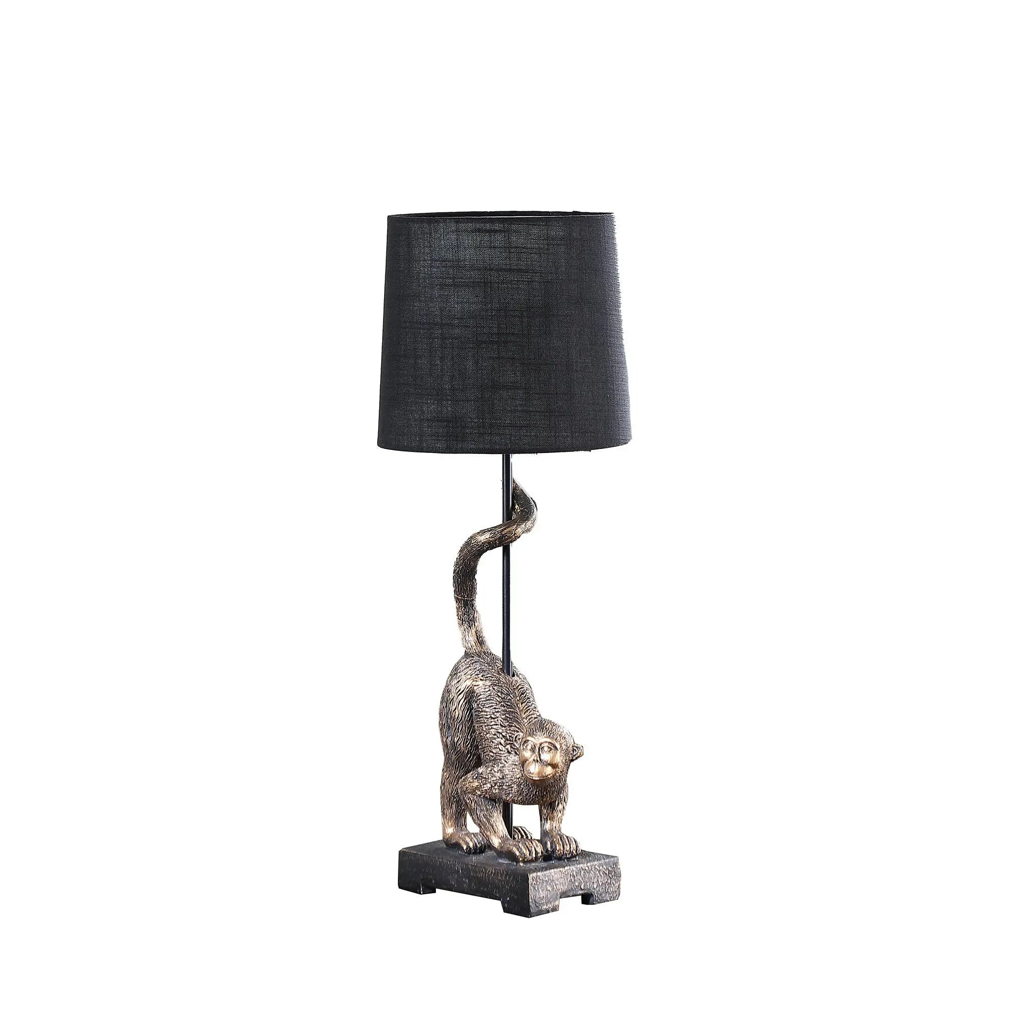 24" Antiqued Gold Monkey Table Lamp With Black Drum Shade - GreatEagleInc