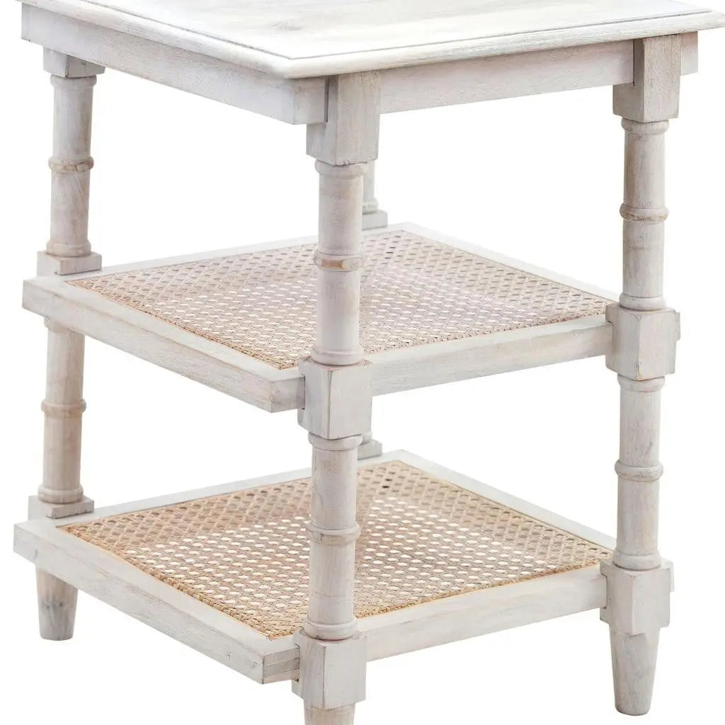 24" Antiqued White Solid Wood End Table With Two Shelves Homeroots Living Room