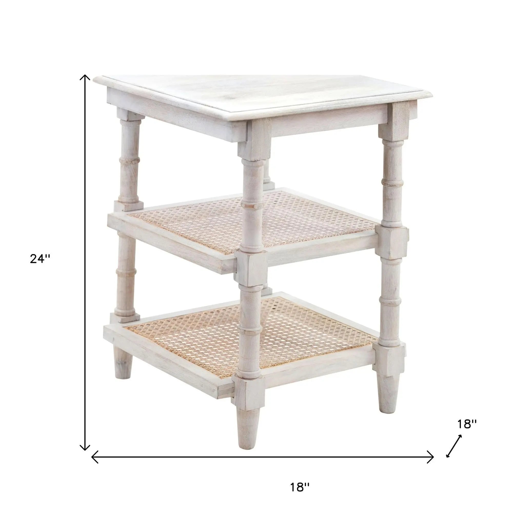 24" Antiqued White Solid Wood End Table With Two Shelves Homeroots Living Room