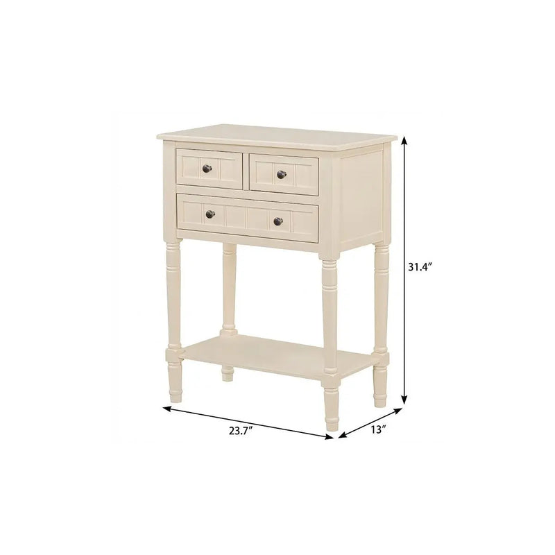 24" Beige Solid Wood Distressed Console Table With Shelf And Three Drawers Homeroots Living Room