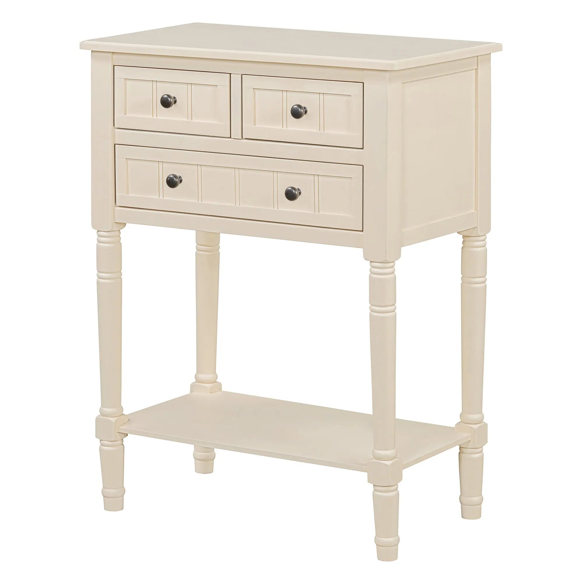 24" Beige Solid Wood Distressed Console Table With Shelf And Three Drawers Homeroots Living Room