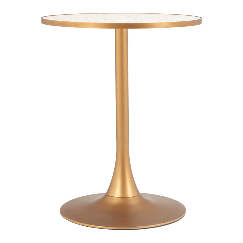24" Beige and Gold Wood and Steel Pedestal Base Round Top Dining Table Homeroots Kitchen & Dining