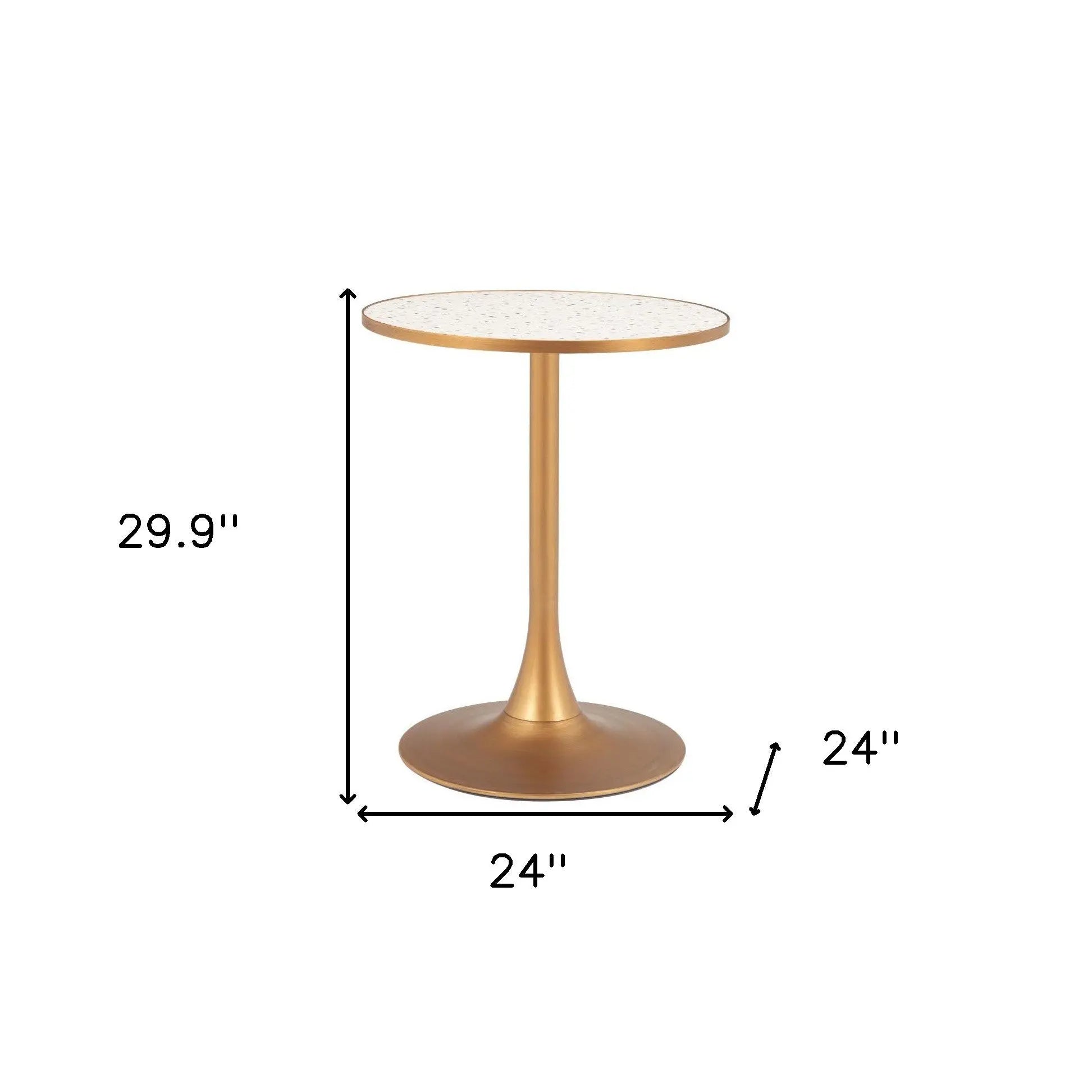 24" Beige and Gold Wood and Steel Pedestal Base Round Top Dining Table Homeroots Kitchen & Dining