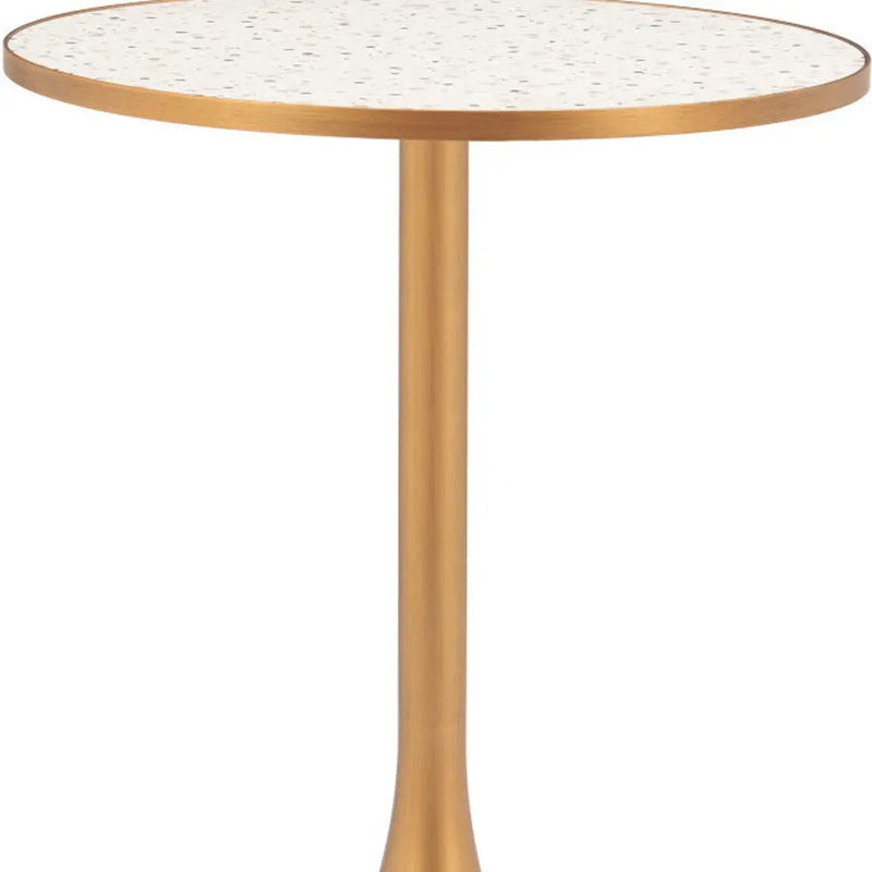 24" Beige and Gold Wood and Steel Pedestal Base Round Top Dining Table Homeroots Kitchen & Dining