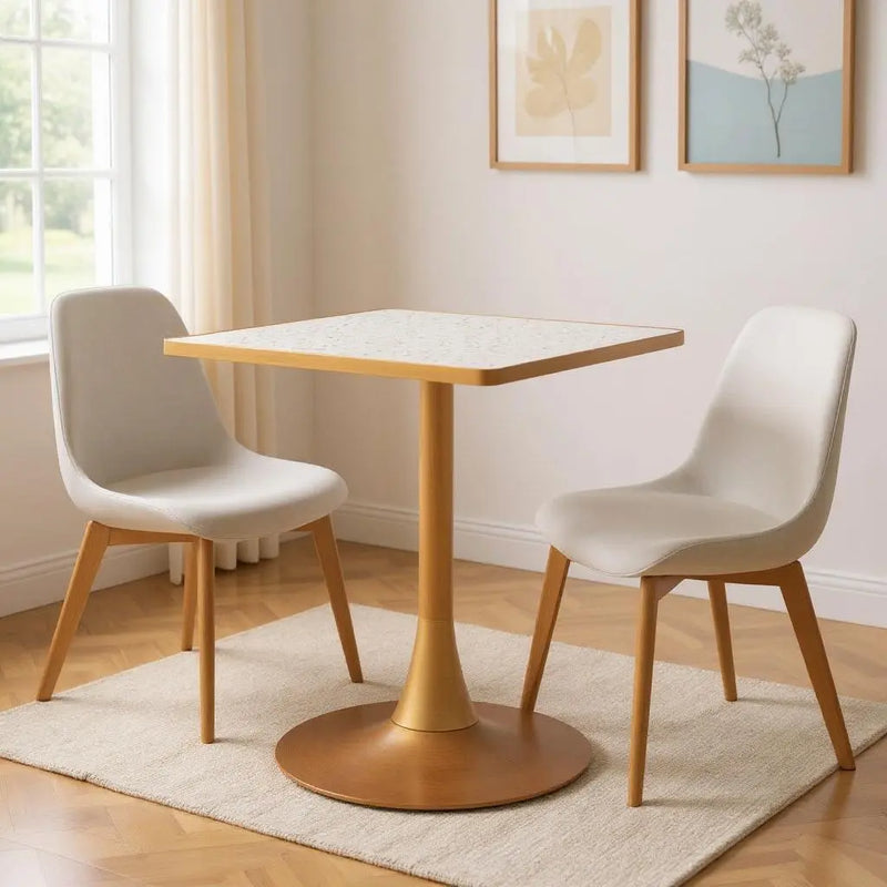 24" Beige and Gold Wood and Steel Pedestal Base Square Dining Table Homeroots Kitchen & Dining