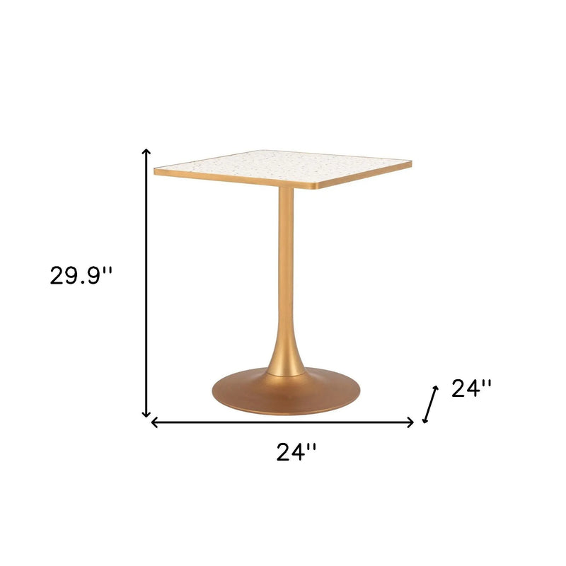 24" Beige and Gold Wood and Steel Pedestal Base Square Dining Table Homeroots Kitchen & Dining