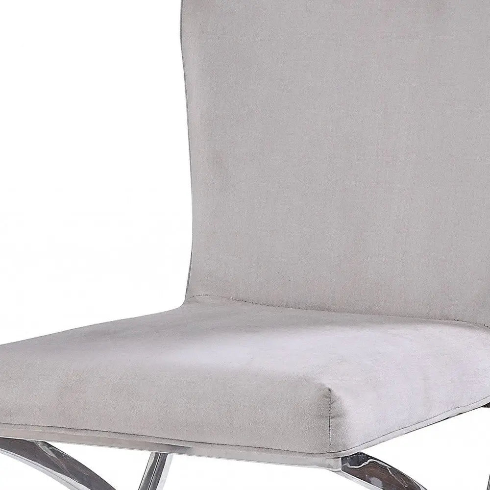 24" Beige and Silver Velvet Parsons Chair Homeroots Living Room