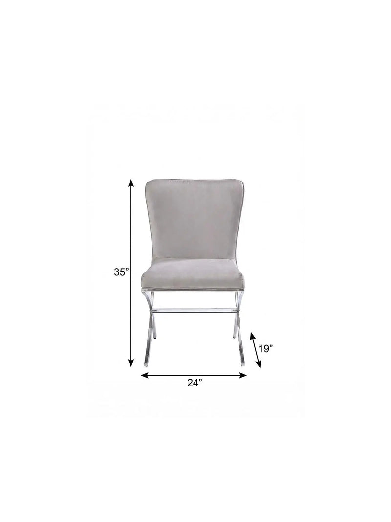 24" Beige and Silver Velvet Parsons Chair Homeroots Living Room
