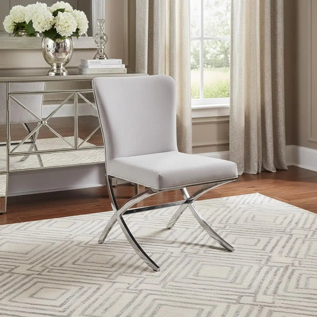 24" Beige and Silver Velvet Parsons Chair Homeroots Living Room