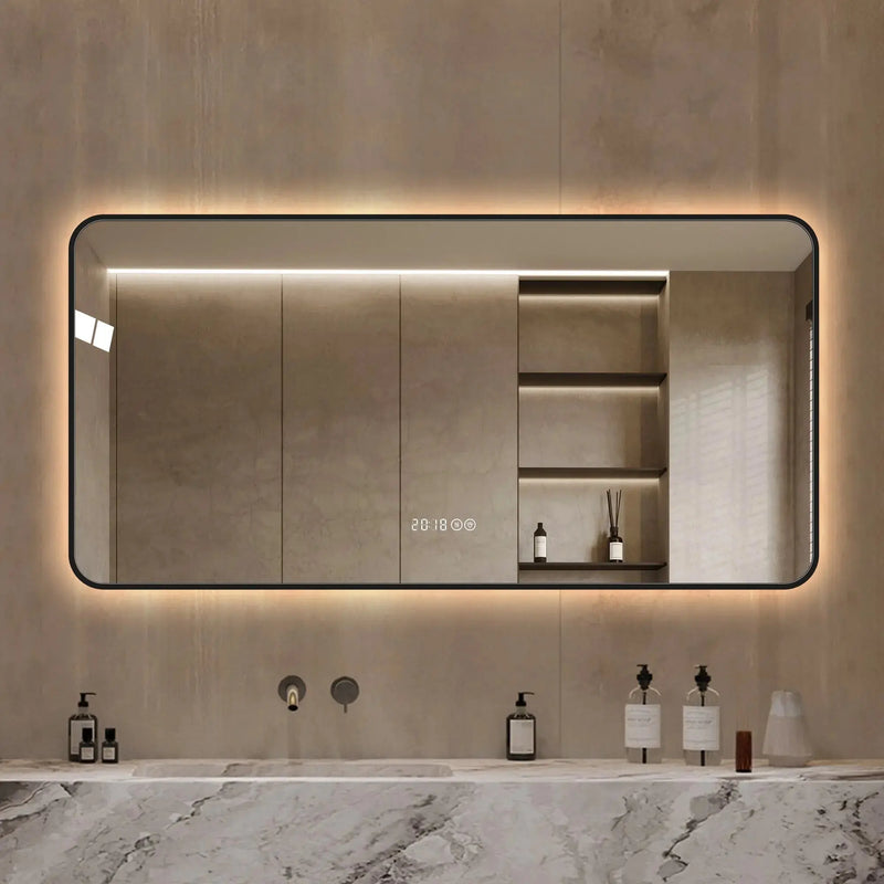 24" Black Aluminum Lighted Framed Bathroom Vanity Mirror Homeroots Bed & Bath