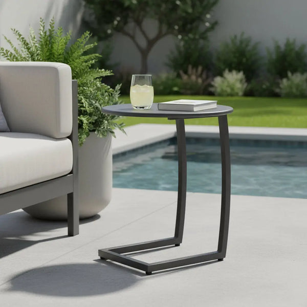 20" Black Aluminum Round Outdoor Side Table - GreatEagleInc