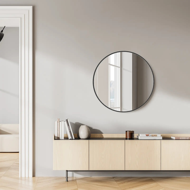24" Black Aluminum Round Framed Accent Mirror Homeroots Bed & Bath