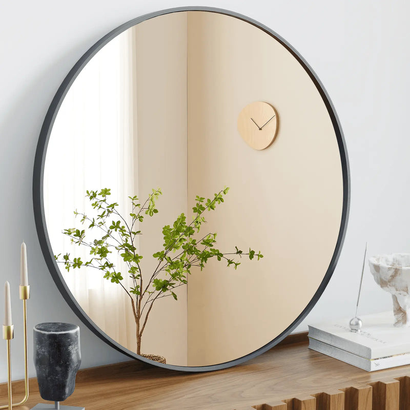 24" Black Aluminum Round Framed Accent Mirror Homeroots Bed & Bath