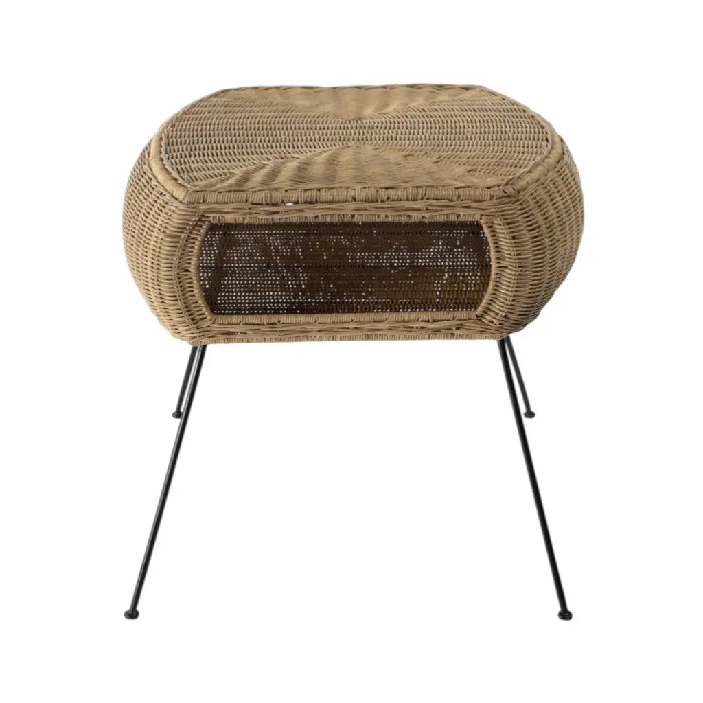 24" Black And Brown Distressed Rattan And Iron Round End Table With Shelf Homeroots Living Room