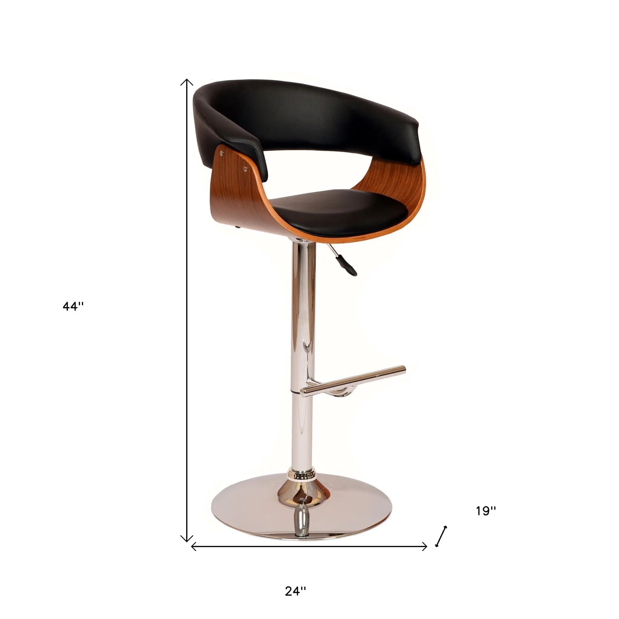 24" Black And Brown Faux Leather And Solid Wood Swivel Low Back Adjustable Height Bar Chair - GreatEagleInc