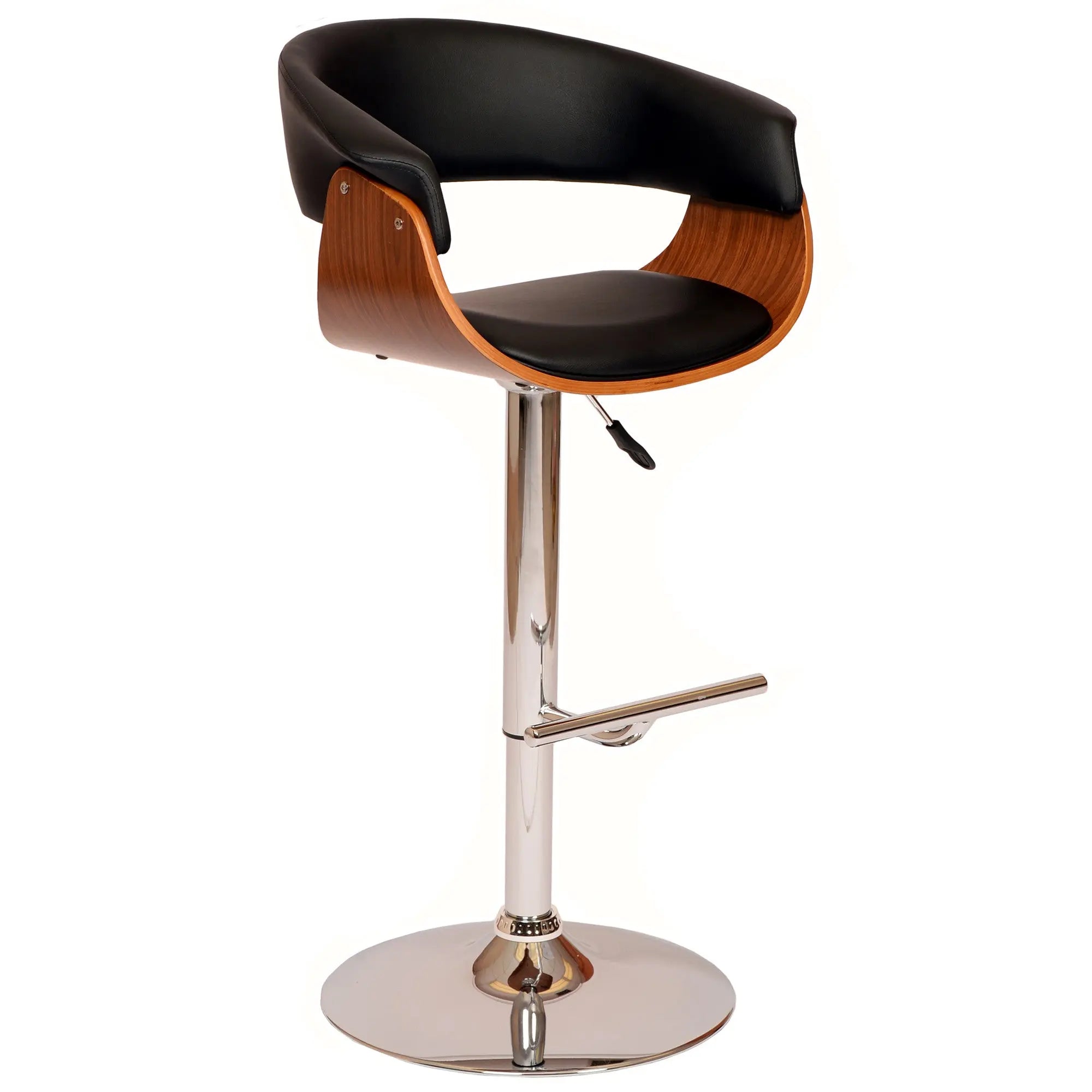 24" Black And Brown Faux Leather And Solid Wood Swivel Low Back Adjustable Height Bar Chair - GreatEagleInc