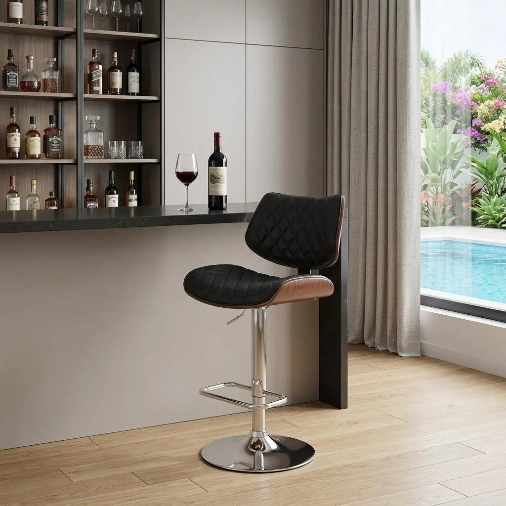24" Black And Silver Faux Leather And Iron Swivel Low Back Adjustable Height Bar Chair Homeroots Living Room