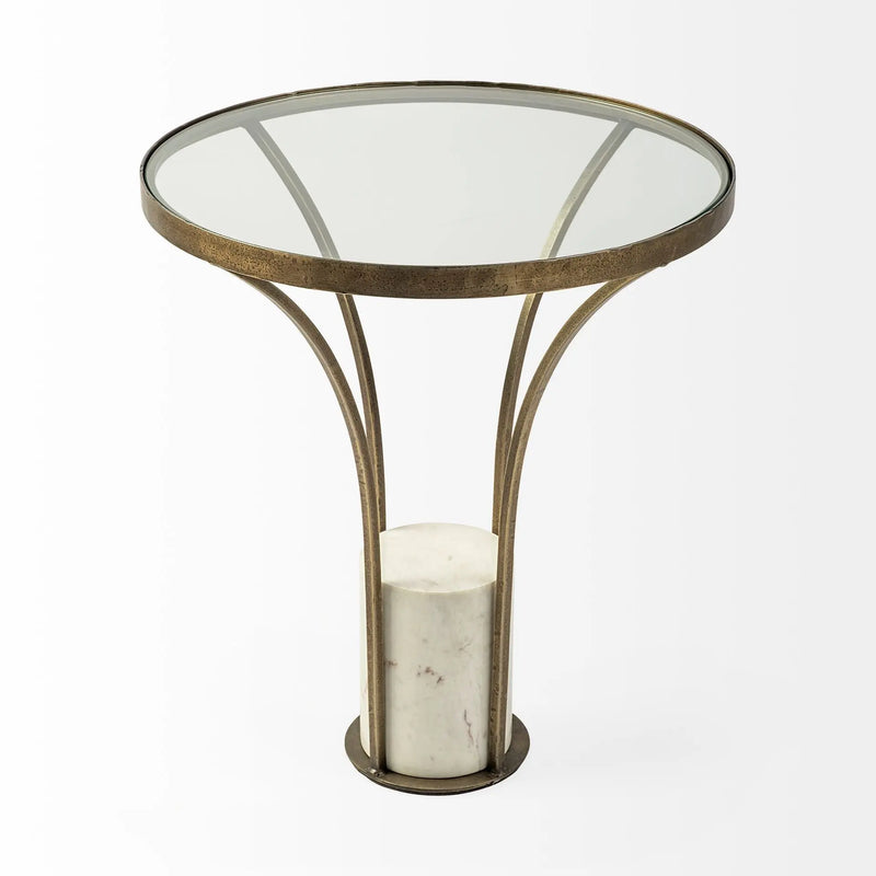 24" Black And White Glass Round End Table - GreatEagleInc