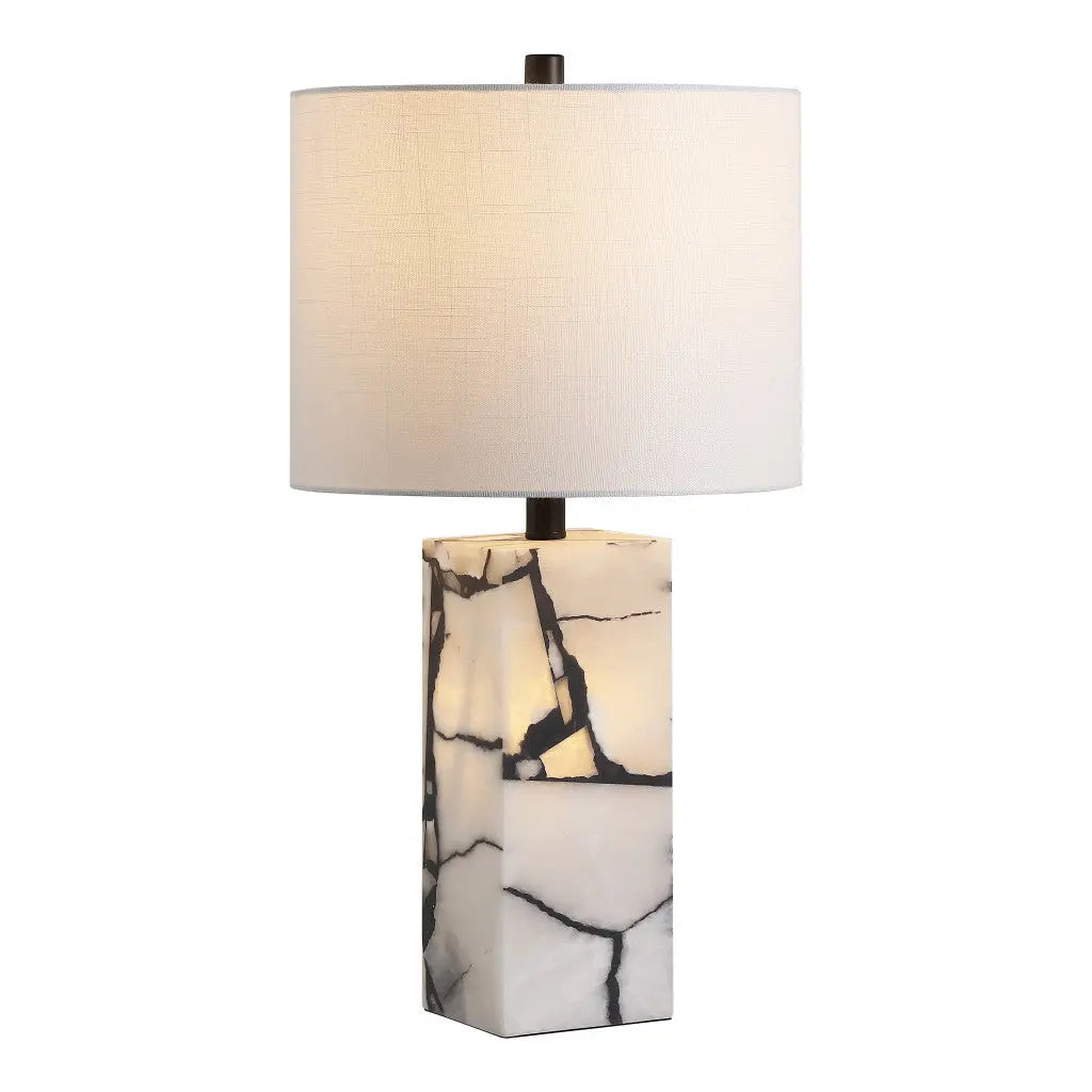 24" Black And White Table Lamp With Drum Shade Homeroots Lighting