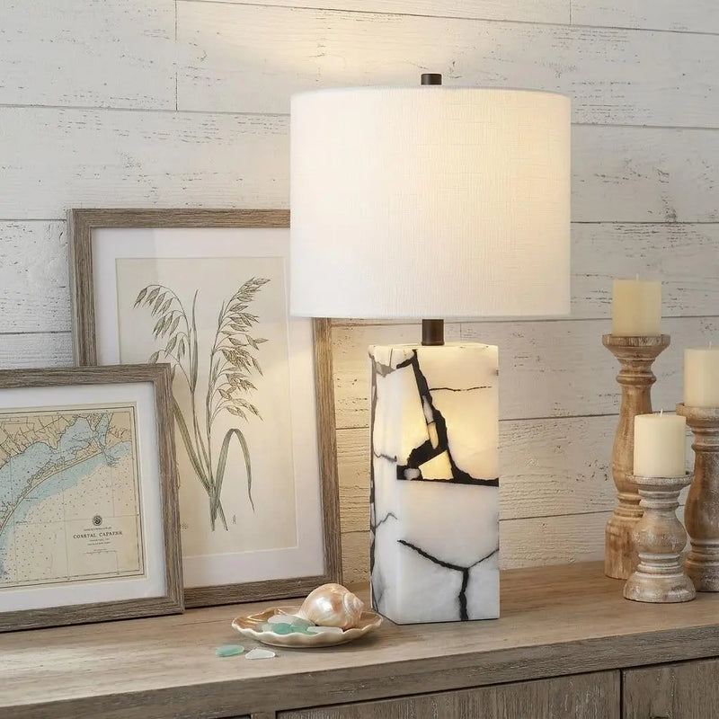 24" Black And White Table Lamp With Drum Shade Homeroots Lighting