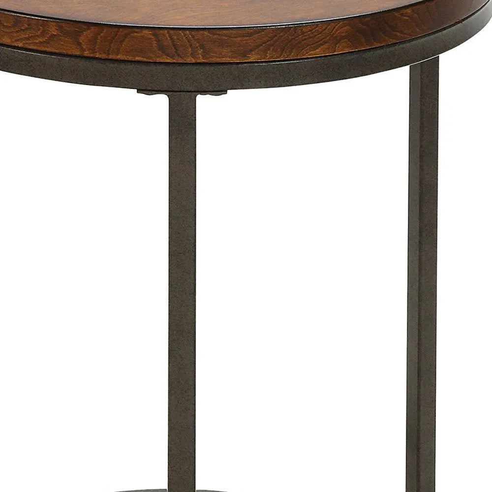 24" Black And Wood Brown Wood And Iron Round End Table Homeroots Living Room