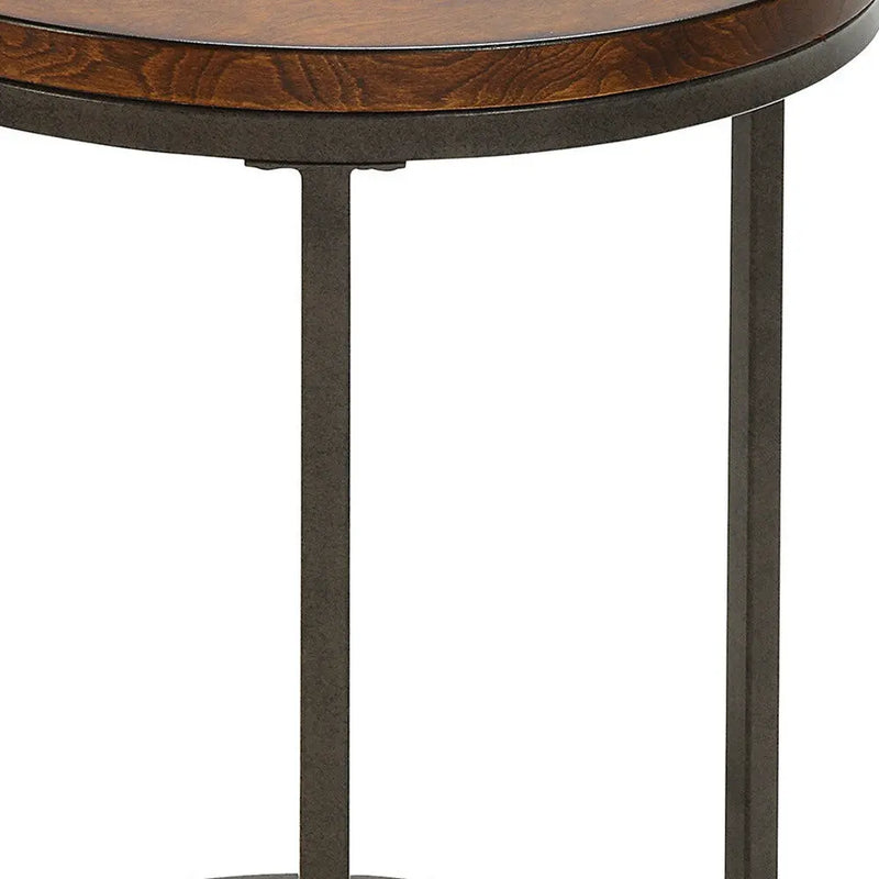 24" Black And Wood Brown Wood And Iron Round End Table Homeroots Living Room