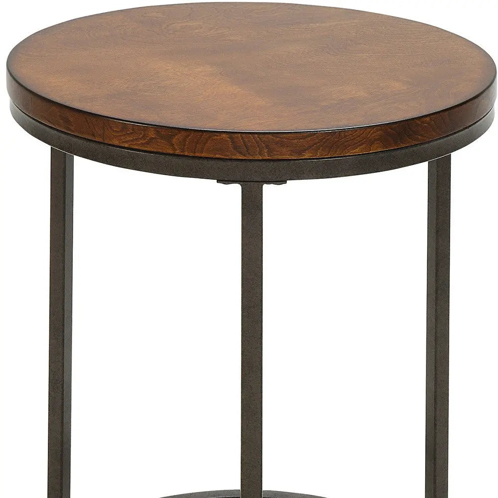 24" Black And Wood Brown Wood And Iron Round End Table Homeroots Living Room