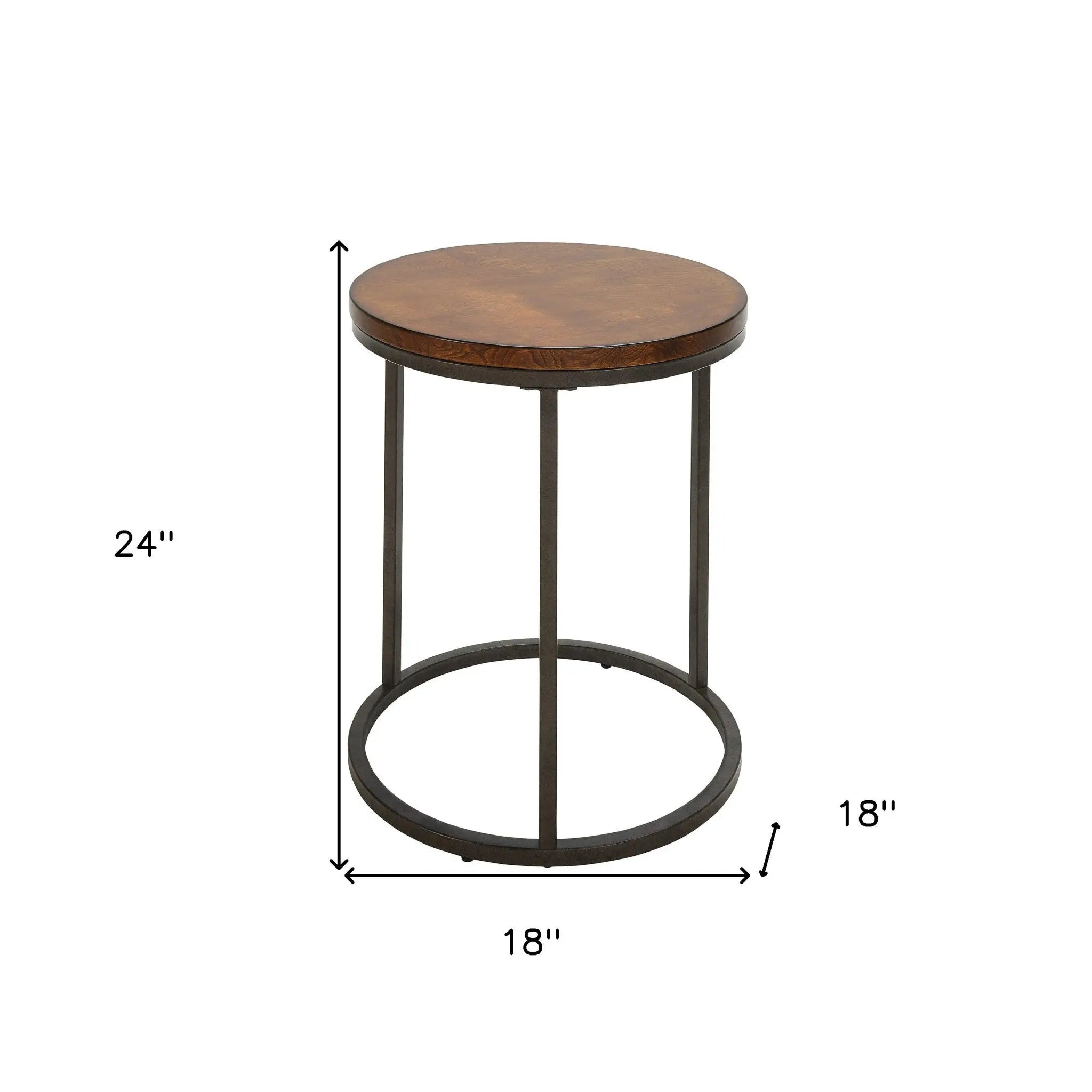 24" Black And Wood Brown Wood And Iron Round End Table Homeroots Living Room