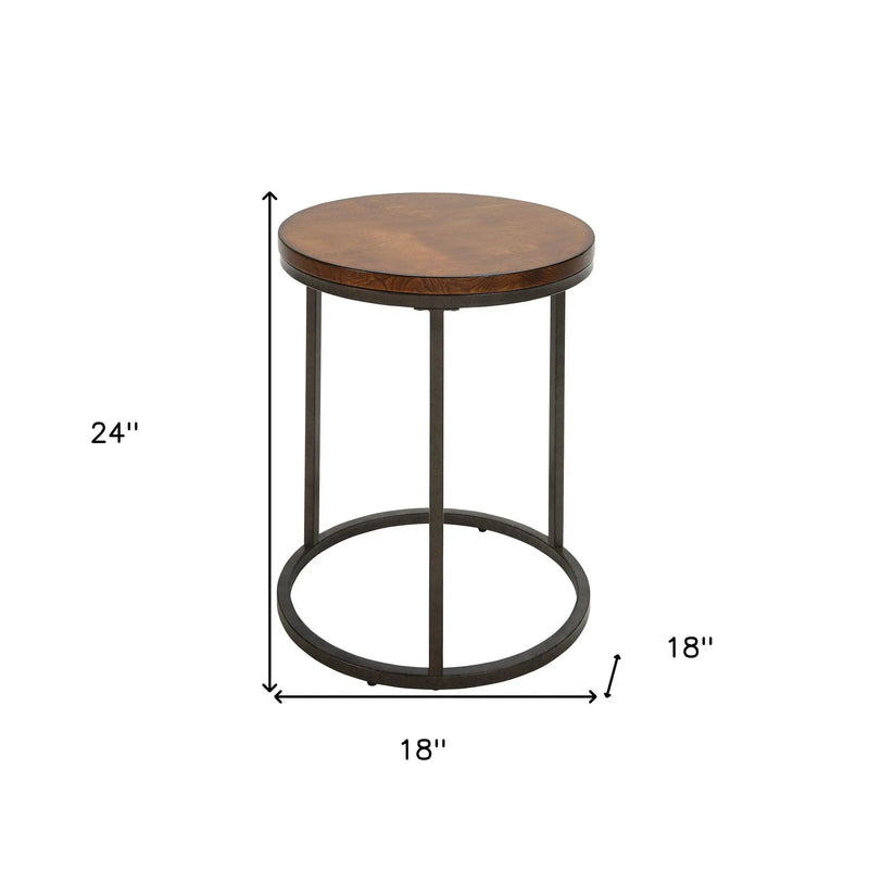 24" Black And Wood Brown Wood And Iron Round End Table Homeroots Living Room
