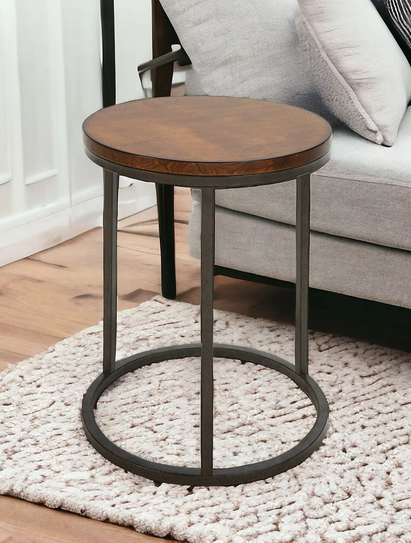 24" Black And Wood Brown Wood And Iron Round End Table Homeroots Living Room