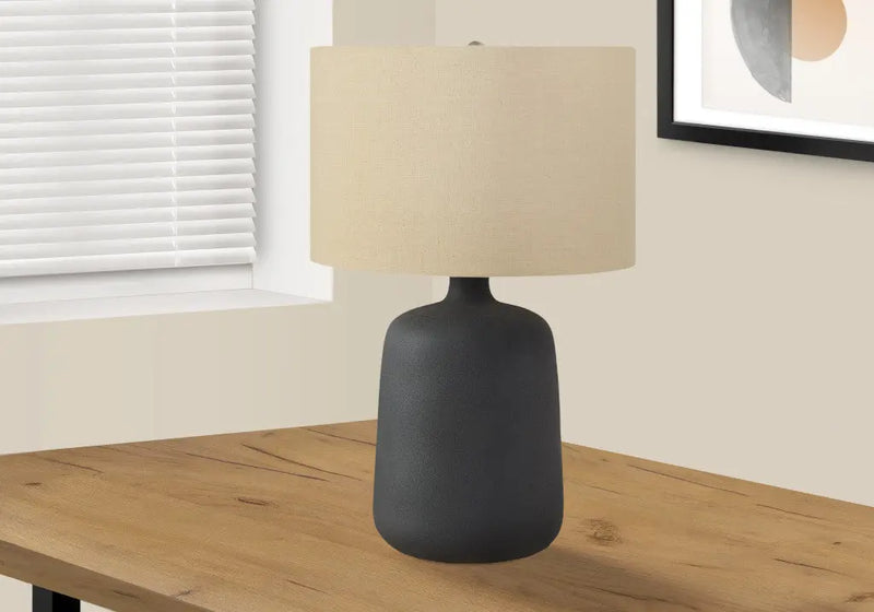 24" Black Ceramic Round Table Lamp With Beige Drum Shade Homeroots Lighting