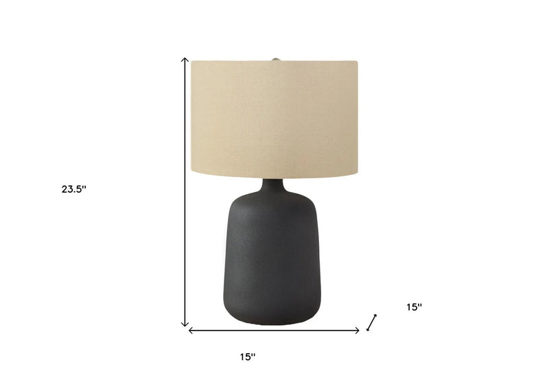 24" Black Ceramic Round Table Lamp With Beige Drum Shade Homeroots Lighting