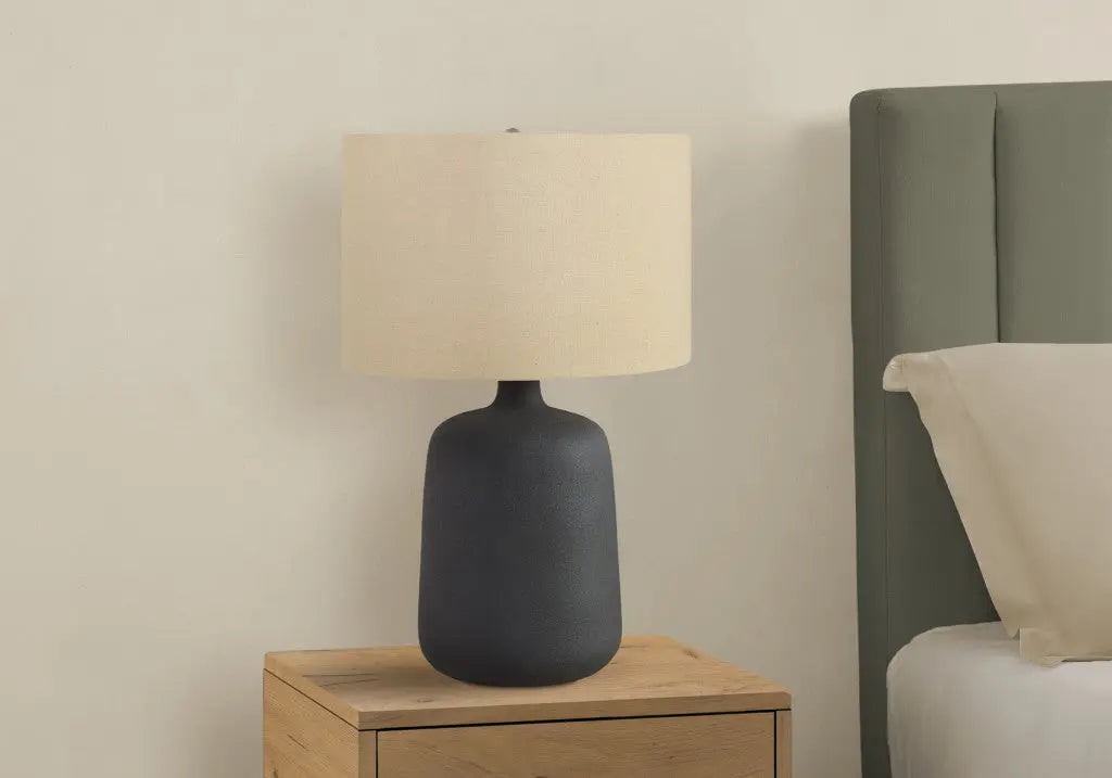 24" Black Ceramic Round Table Lamp With Beige Drum Shade Homeroots Lighting