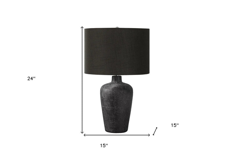 24" Black Ceramic Round Table Lamp With Black Drum Shade Homeroots Lighting