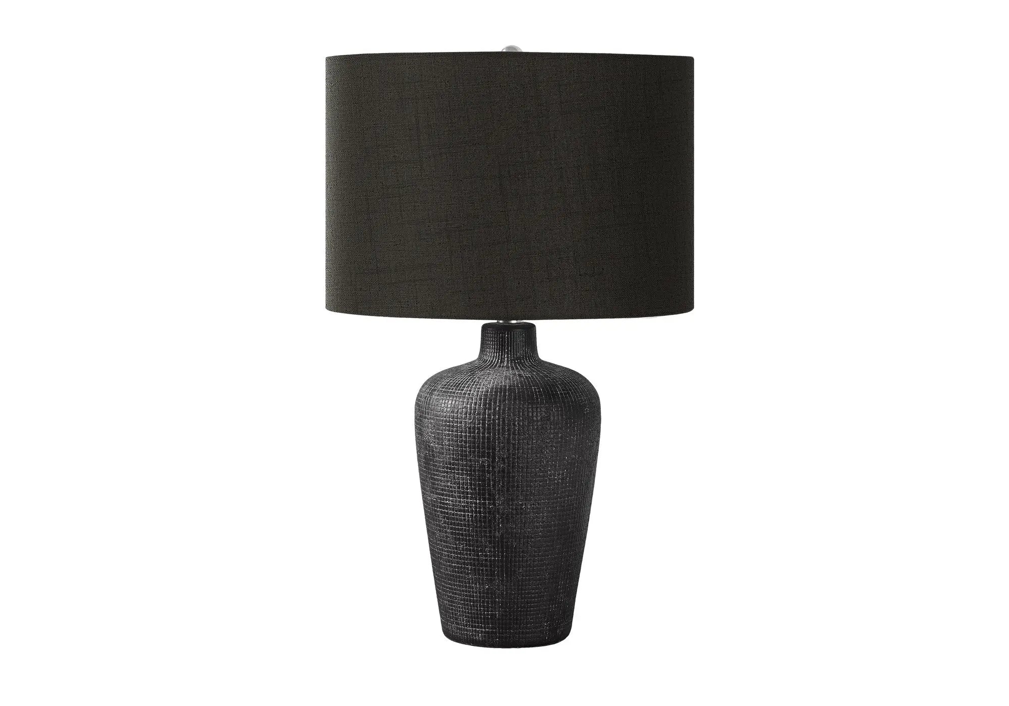 24" Black Ceramic Round Table Lamp With Black Drum Shade Homeroots Lighting