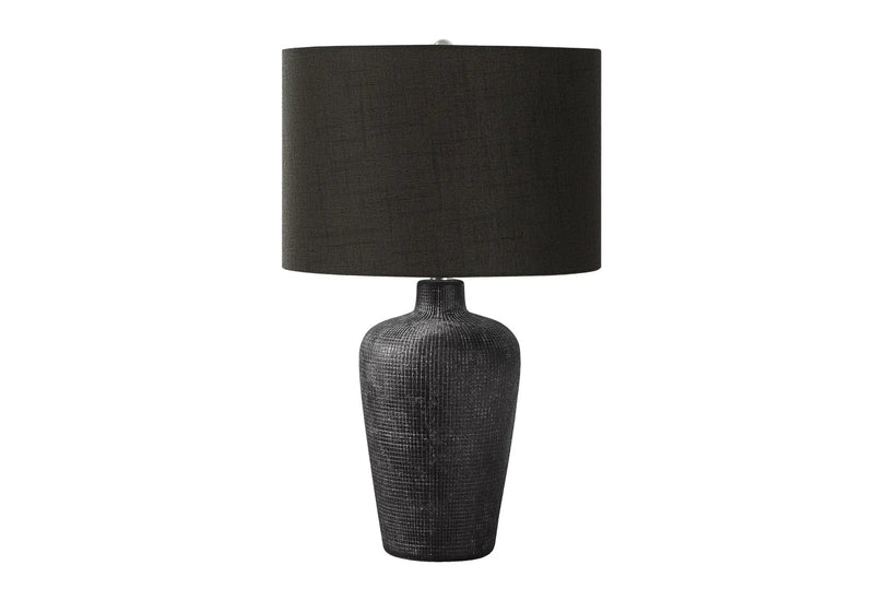 24" Black Ceramic Round Table Lamp With Black Drum Shade Homeroots Lighting