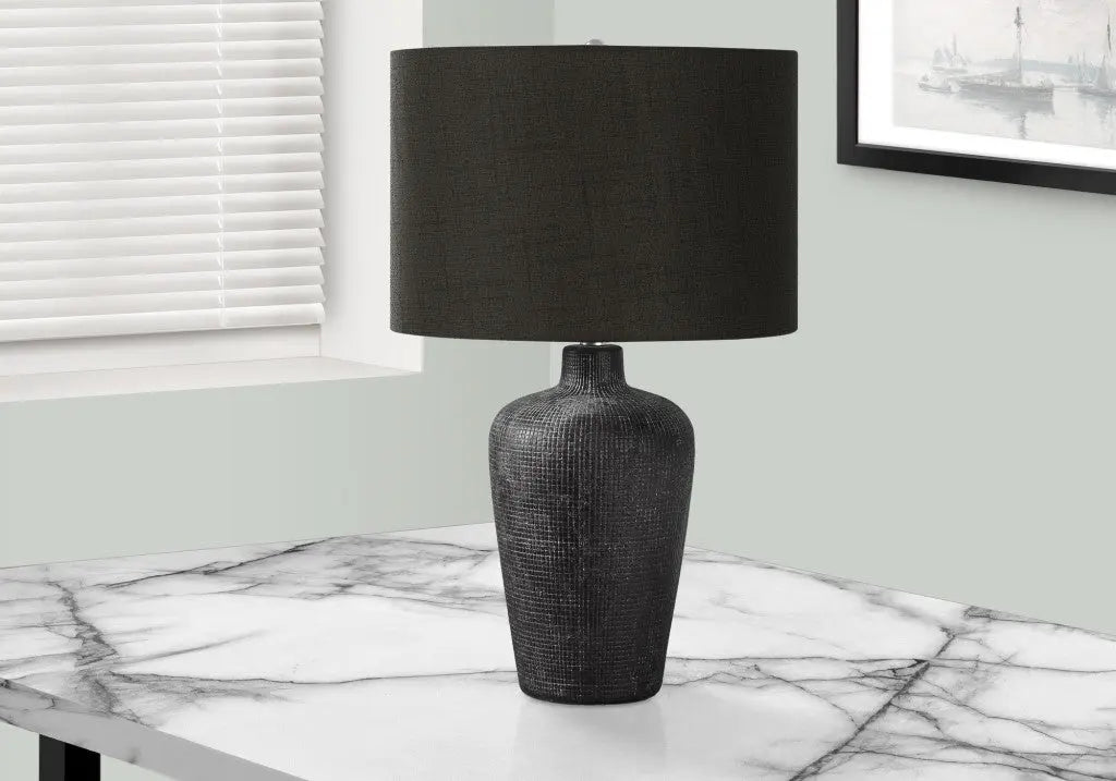 24" Black Ceramic Round Table Lamp With Black Drum Shade Homeroots Lighting