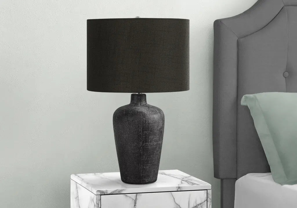 24" Black Ceramic Round Table Lamp With Black Drum Shade Homeroots Lighting