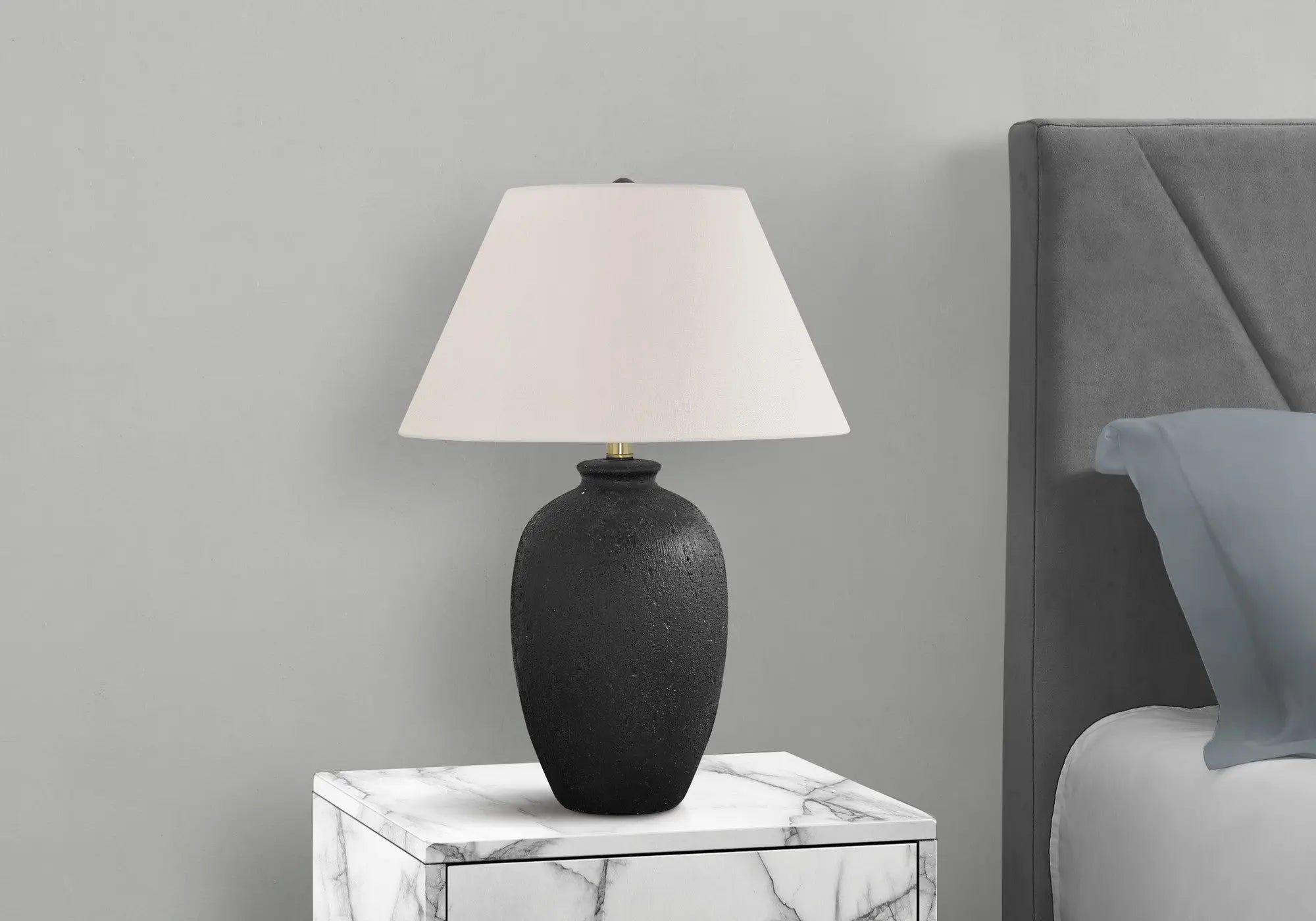 24" Black Ceramic Round Table Lamp With Ivory Empire Shade Homeroots Lighting