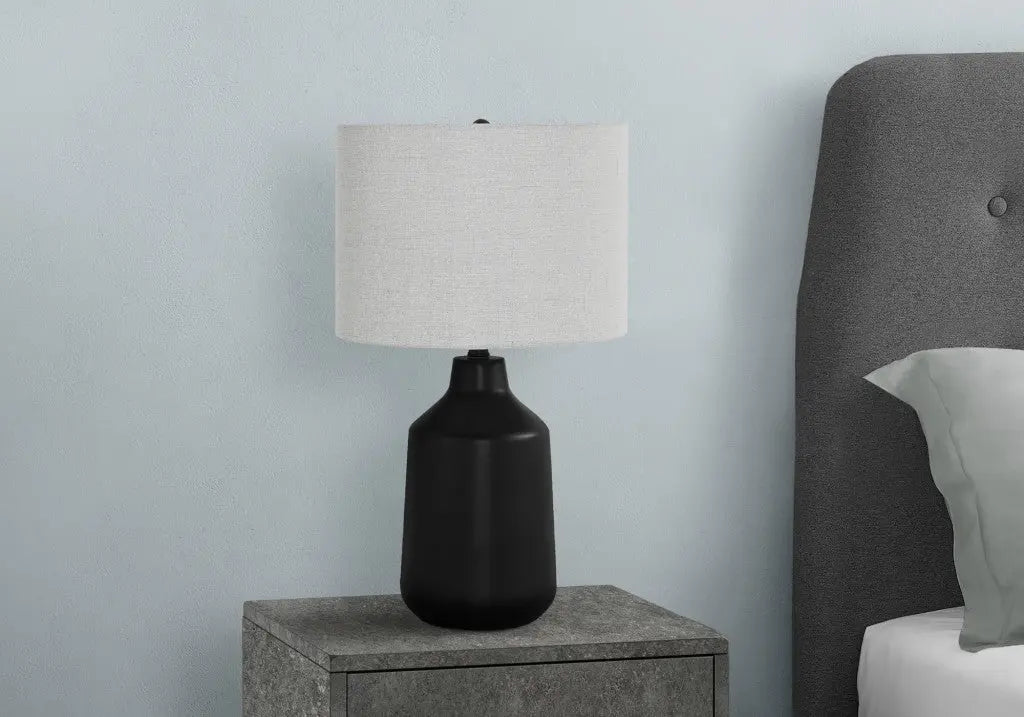 24" Black Concrete Urn Table Lamp With Gray Drum Shade Homeroots Lighting