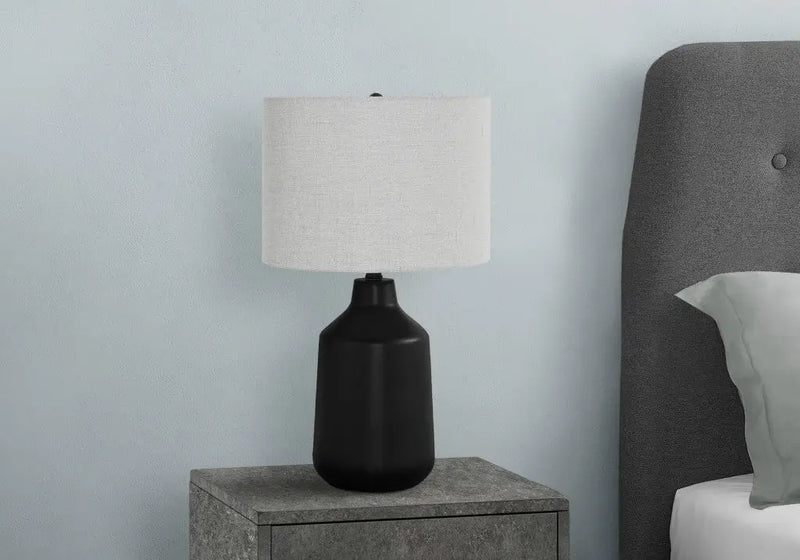24" Black Concrete Urn Table Lamp With Gray Drum Shade Homeroots Lighting